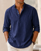 Camisa Gola Padre Manga Longa em Algodão - Amalfi