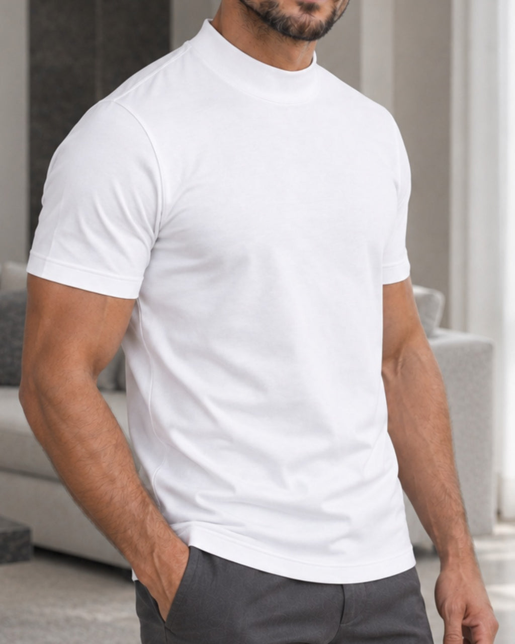 Camiseta de Gola Alta e Manga Curta - Firenze