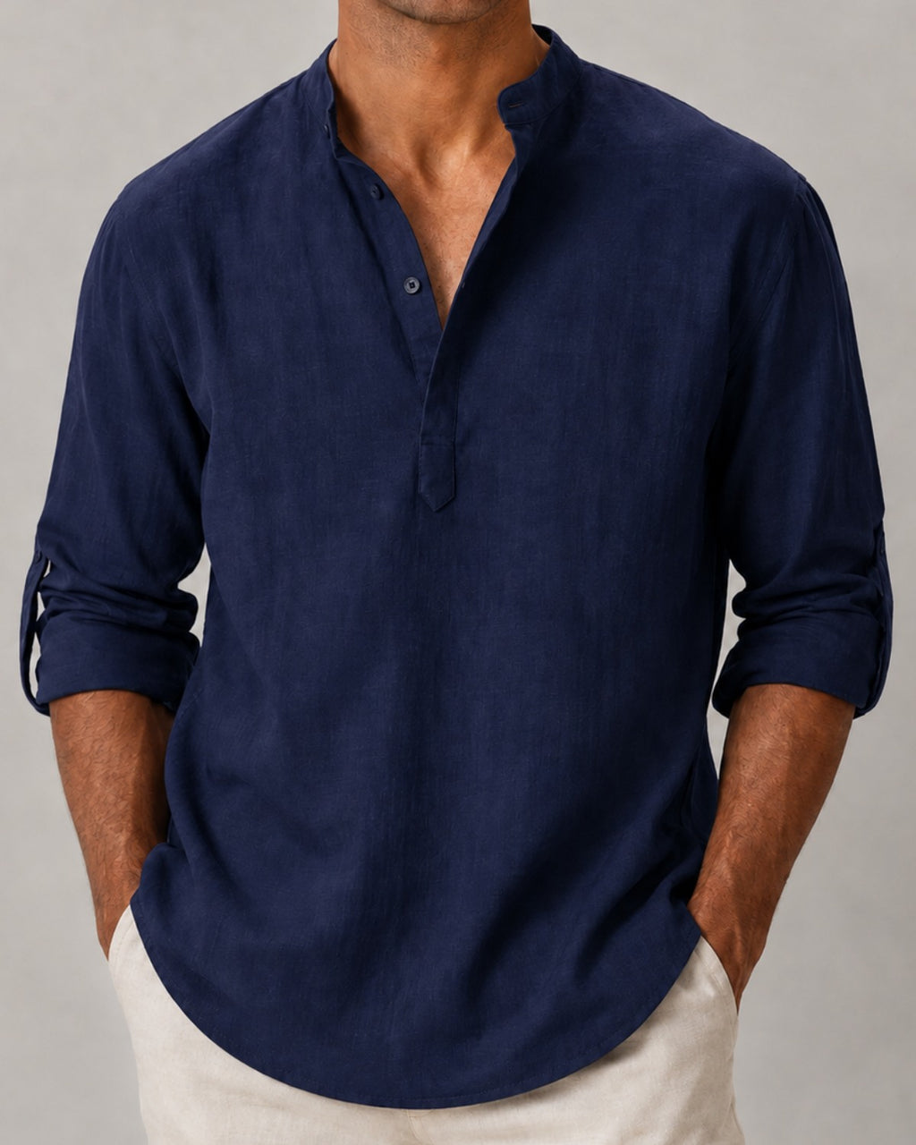 Camisa Gola Padre Manga Longa em Algodão - Amalfi