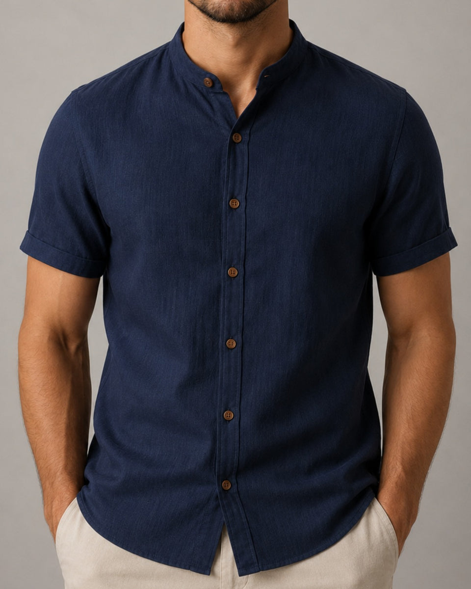 Camisa Gola Padre Efeito Linho - Varenna