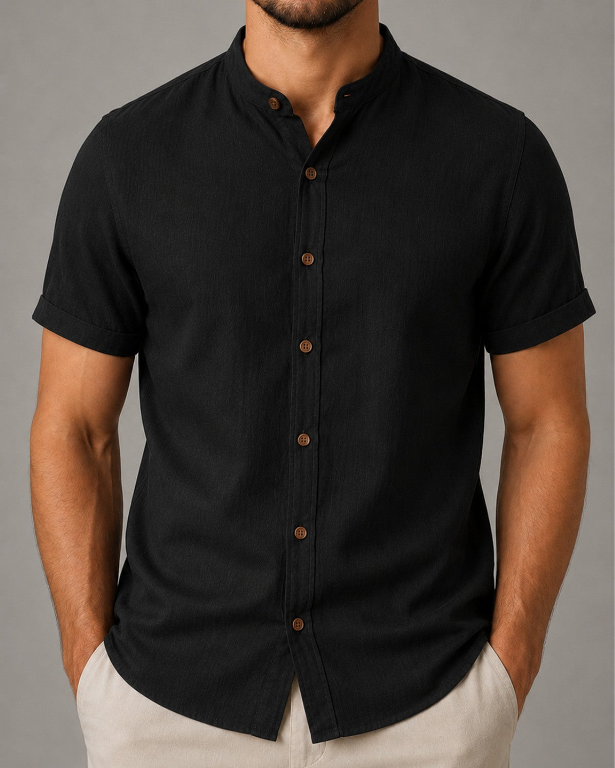 Camisa Gola Padre Efeito Linho - Varenna