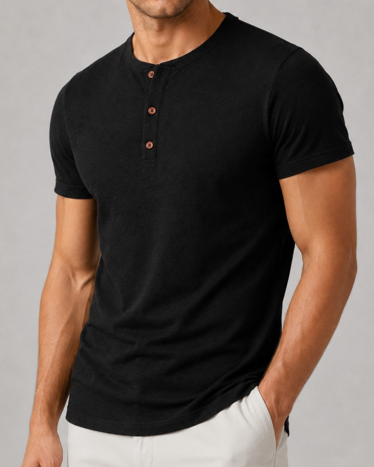 Camiseta Henley Manga Curta em Algodão - Modena