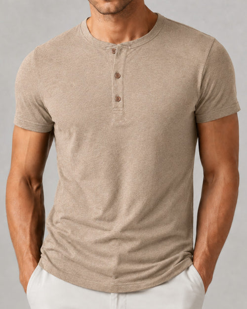Camiseta Henley Manga Curta em Algodão - Modena