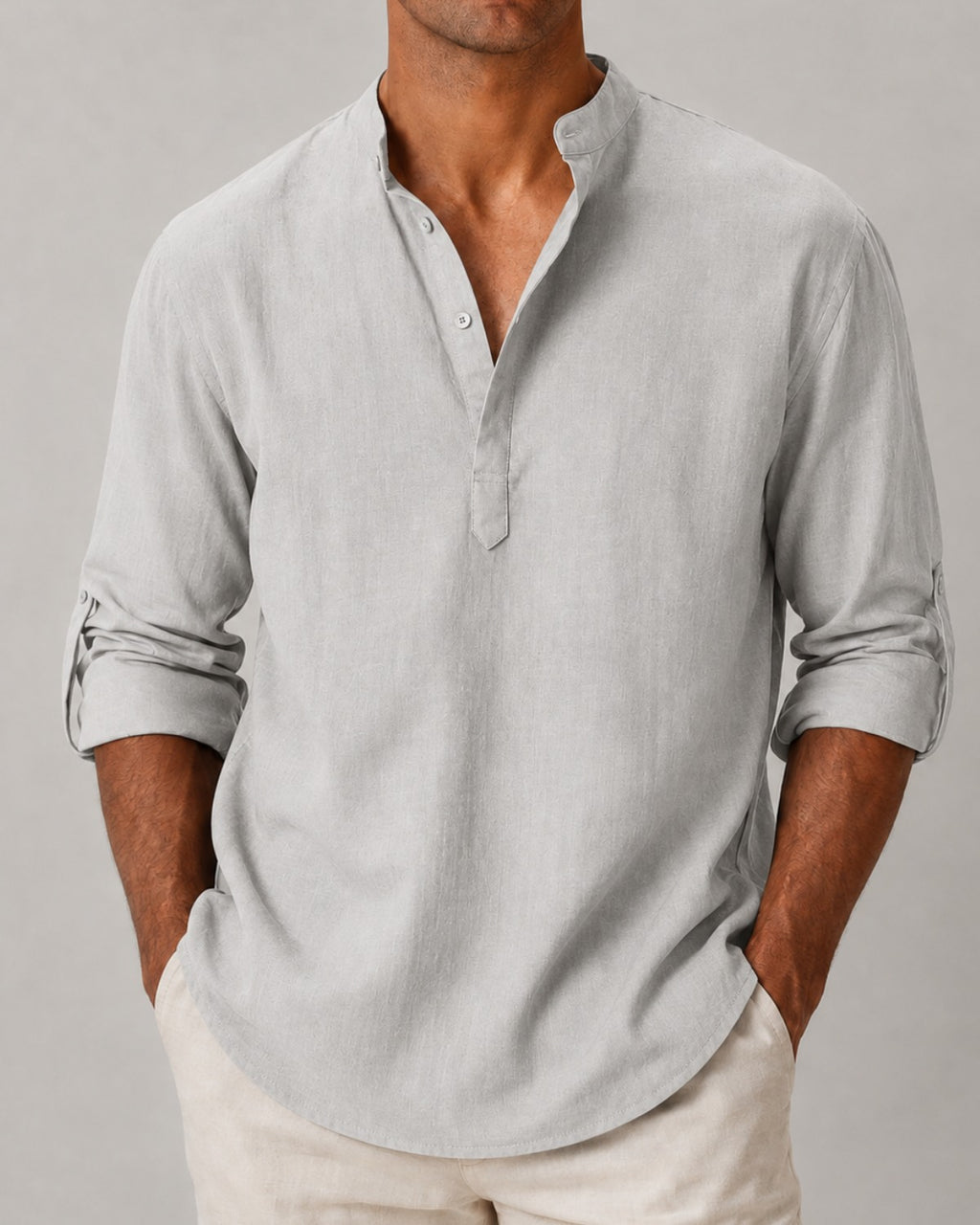 Camisa Gola Padre Manga Longa em Algodão - Amalfi