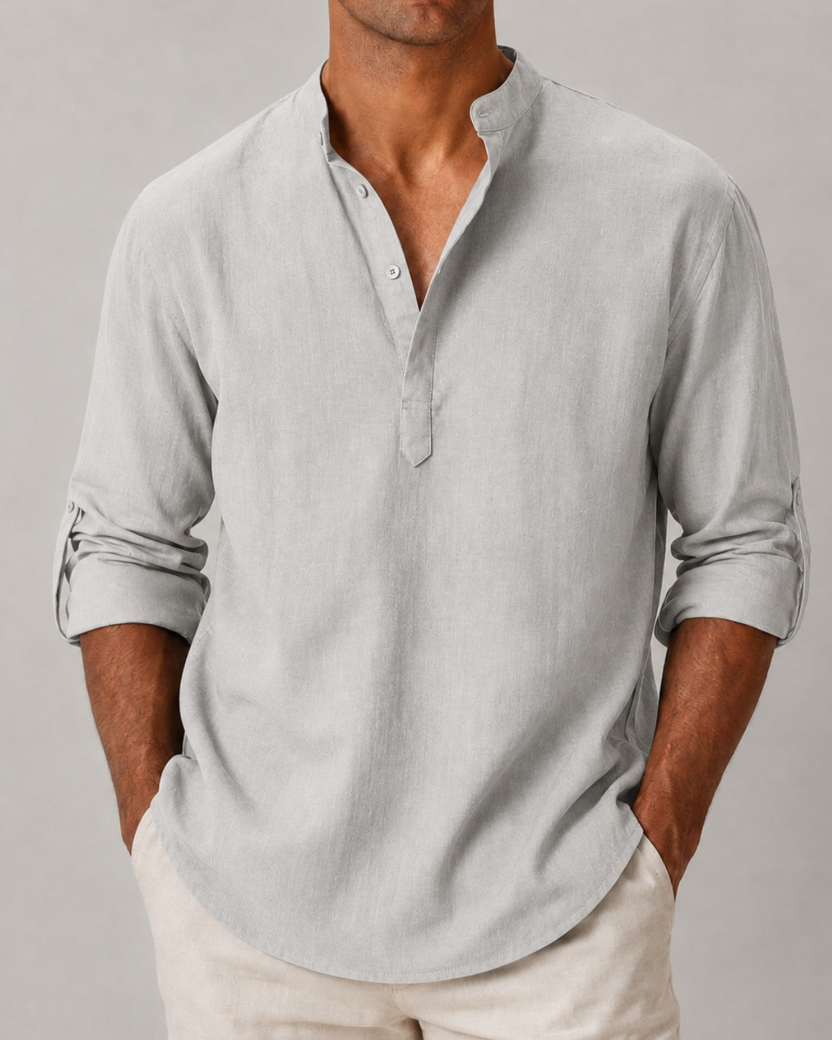Camisa Gola Padre Manga Longa em Algodão - Amalfi
