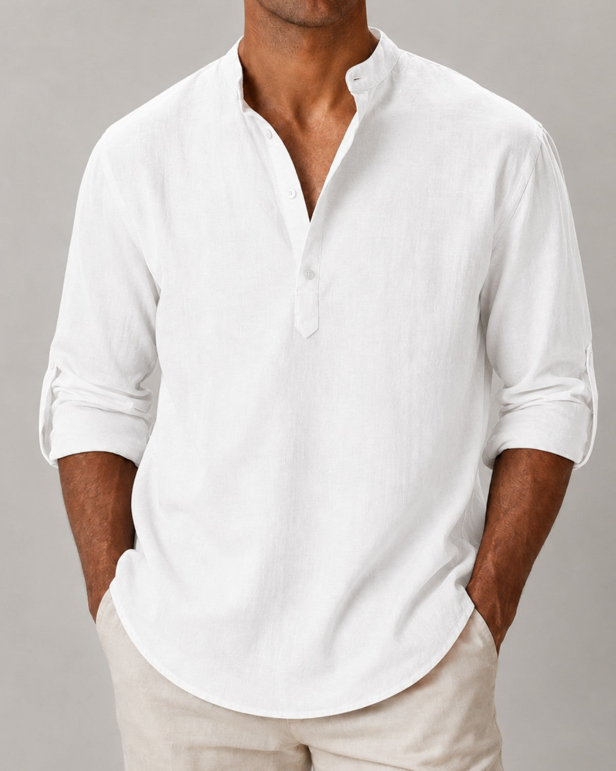 Camisa Gola Padre Manga Longa em Algodão - Amalfi