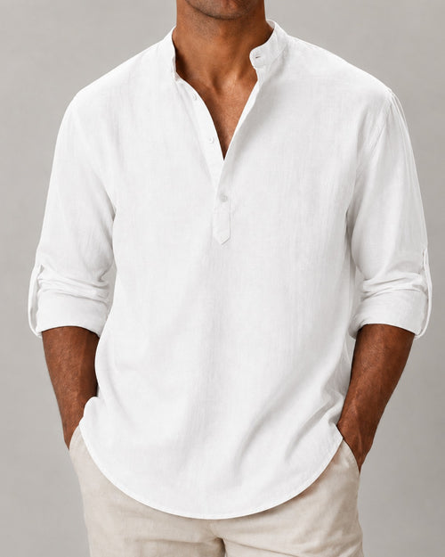 Camisa Gola Padre Manga Longa em Algodão - Amalfi