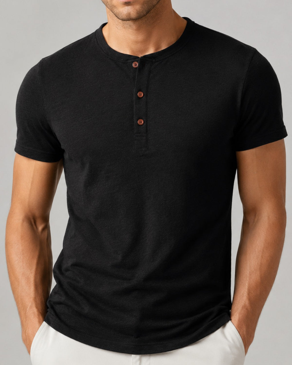 Camiseta Henley Manga Curta em Algodão - Modena