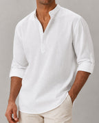 Camisa Gola Padre Manga Longa em Algodão - Amalfi