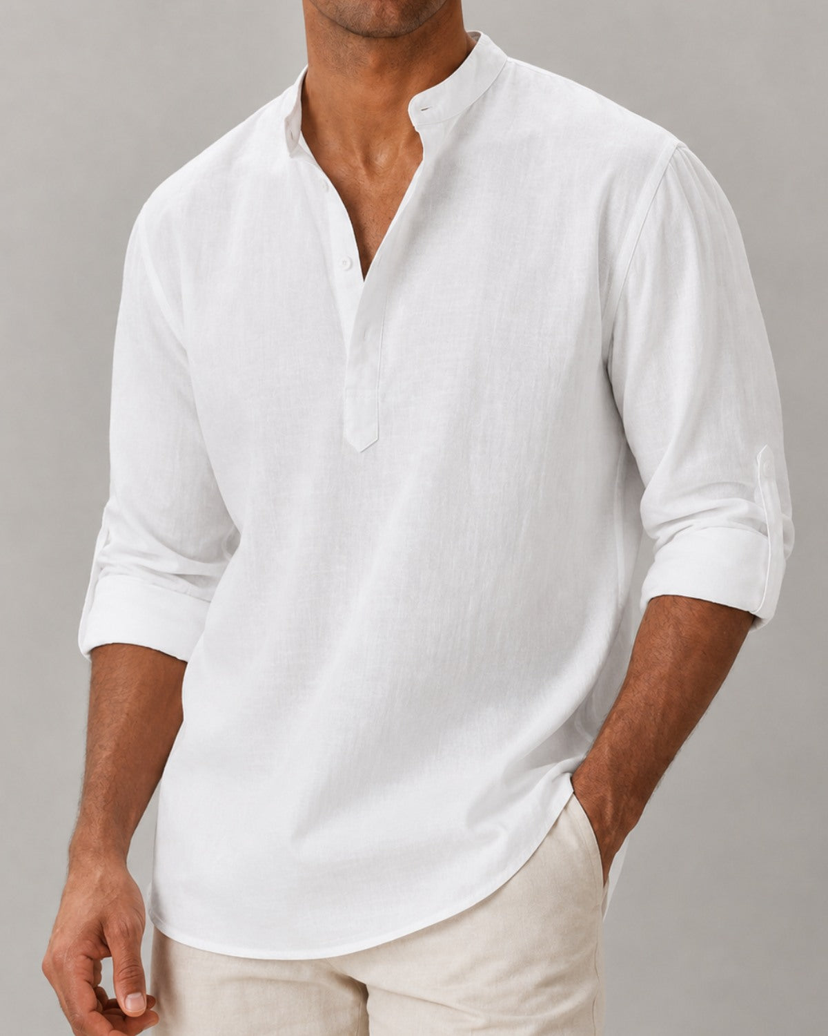 Camisa Gola Padre Manga Longa em Algodão - Amalfi