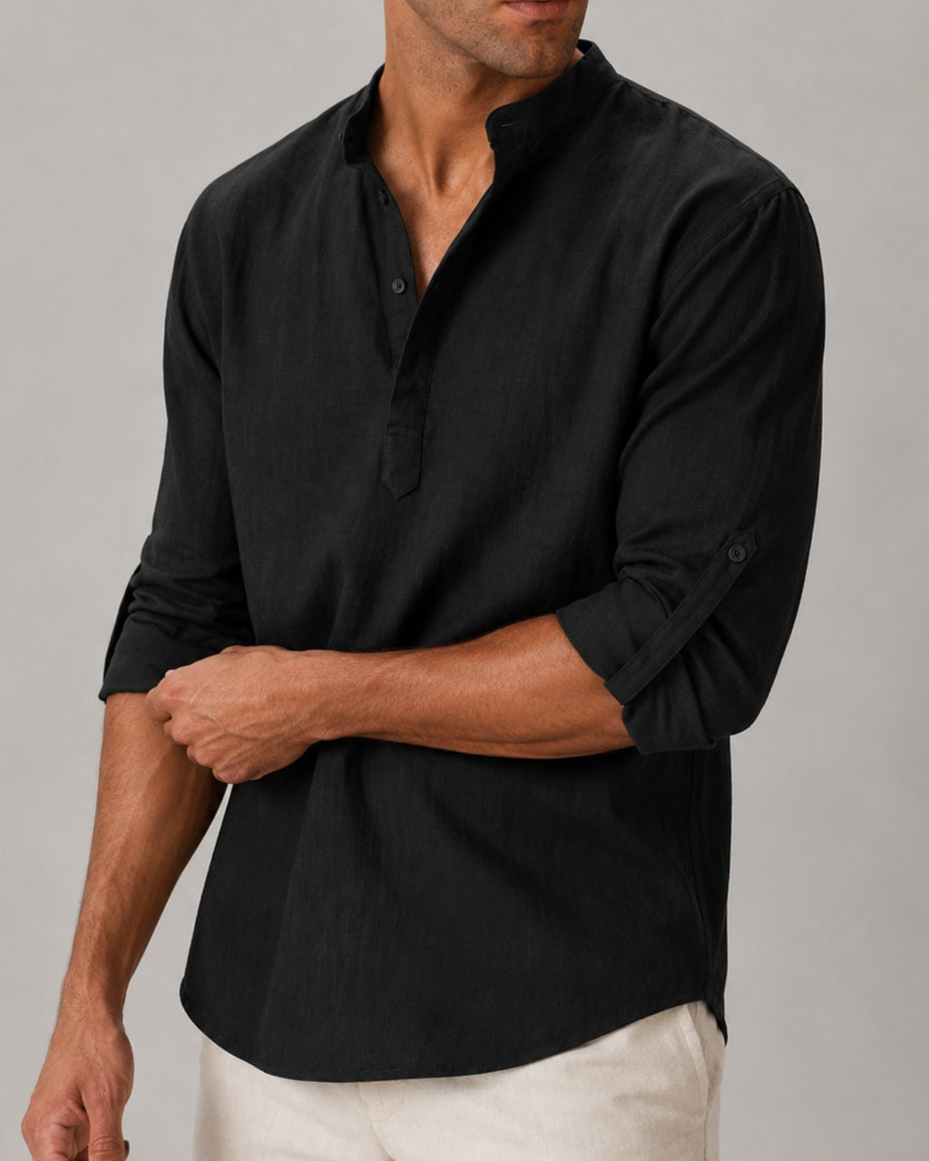 Camisa Gola Padre Manga Longa em Algodão - Amalfi