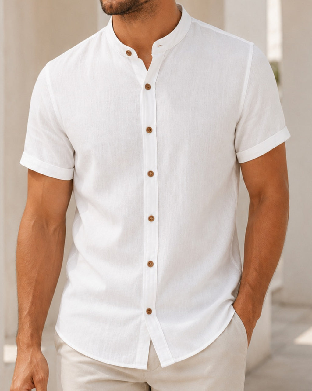 Camisa Gola Padre Efeito Linho - Varenna