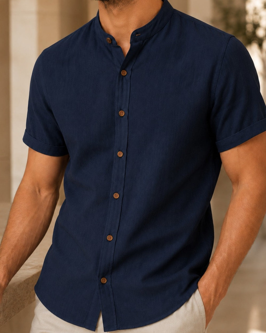 Camisa Gola Padre Efeito Linho - Varenna
